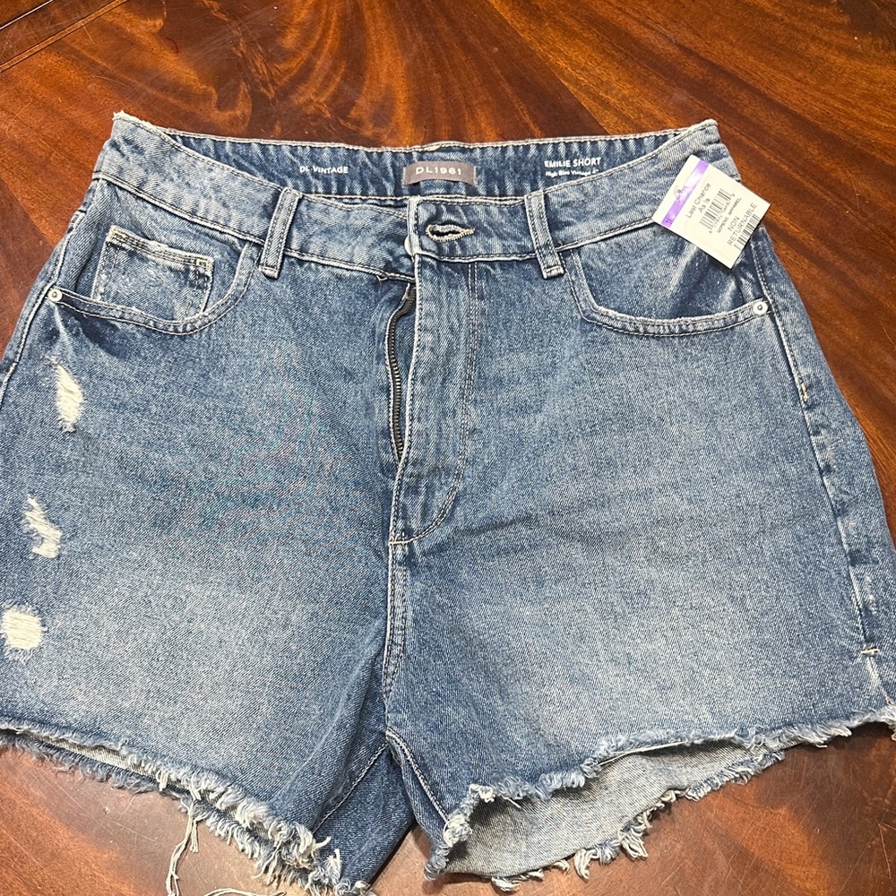 DL1961 Women's Frayed Hem Blue Denim Shorts